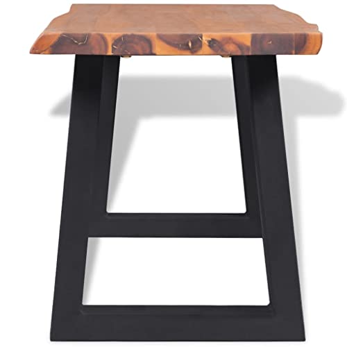 Indoor bench with metal legs.