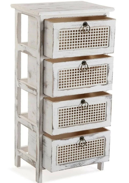 Tall white chest of drawers.