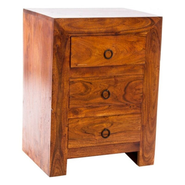 Dark wood bedside table.