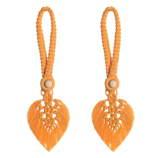 Orange sunrise colour curtain tiebacks.