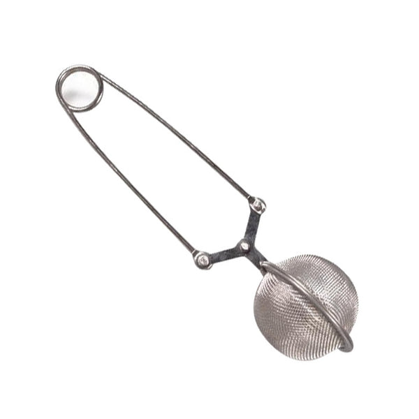 Stainless steel locking tea strainer.