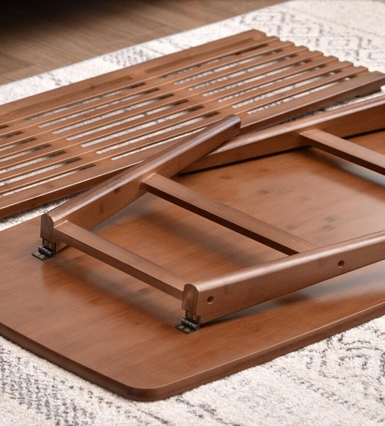 Foldable bamboo coffee table.