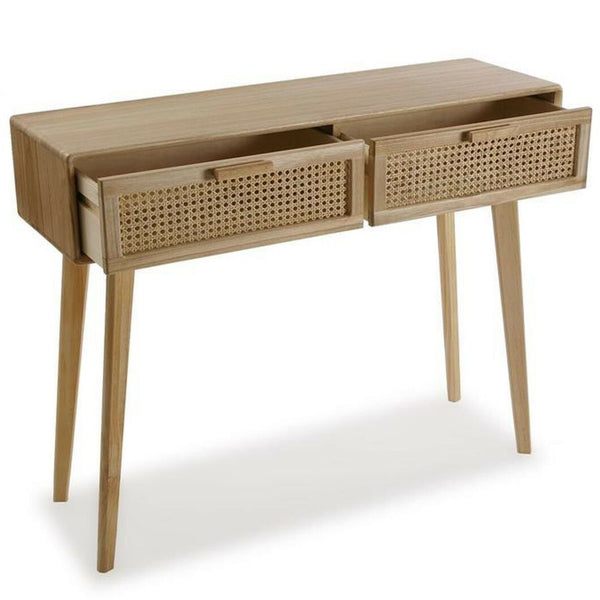 Desk with rattan drawers.