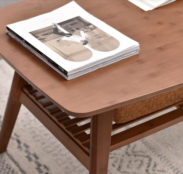 Dark brown solid wood coffee table.