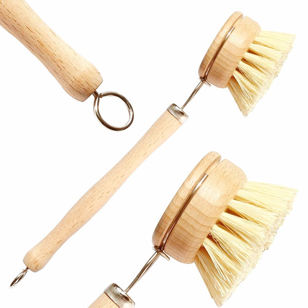 Bamboo pot brush and replacement heads.