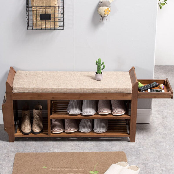 Sustainable shoe bench with drawer.