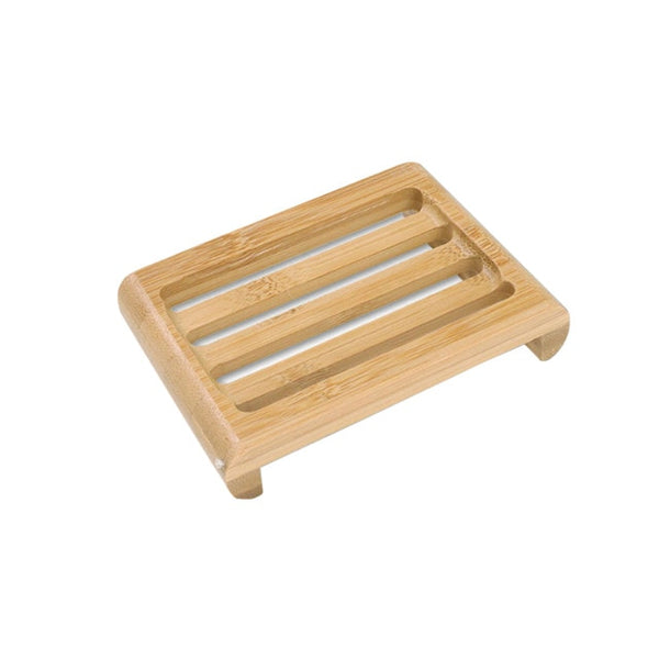 Quick drying rectangular bamboo soap holder.