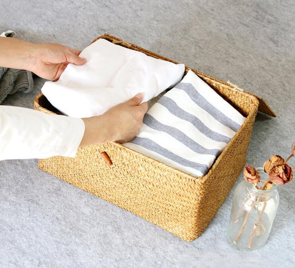 Seagrass storage box for towels.